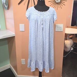 Eileen West 1X Cottagecore Lounge Dress Light Blue Floral Nightgown Cotton Cozy